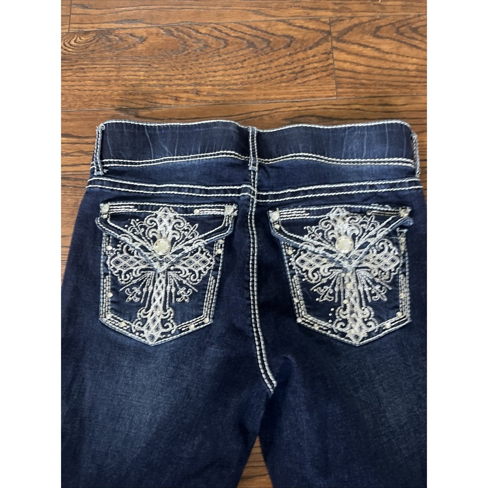 Apt. 9 Rhinestones Bling 12 Women's Jeans Sparkle Bootcut Cross Contrast Trim - Picture 7 of 8